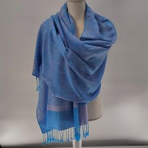 Pashmina Type Blanket Scarf Large Two Tone Color With Fringe 77 x 29
